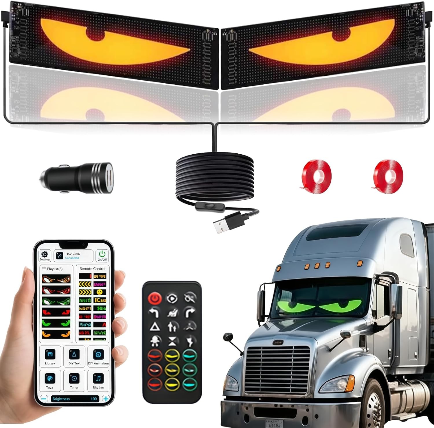 2PCS LED Eyes for car,23.6x4.72in Devil Eyes Light for Car Windshield,Flexible S 2PCS LED Eyes for car,23.6x4.72in Devil Eyes Light for Car Windshield,Flexible S