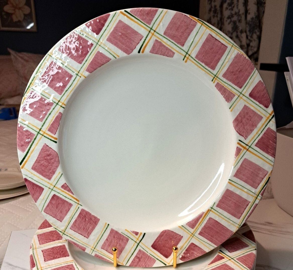 Vtg Set 2 Los Angeles Pottery Hand-Painted Laurie Gates Dinner Plates 11 5/8\