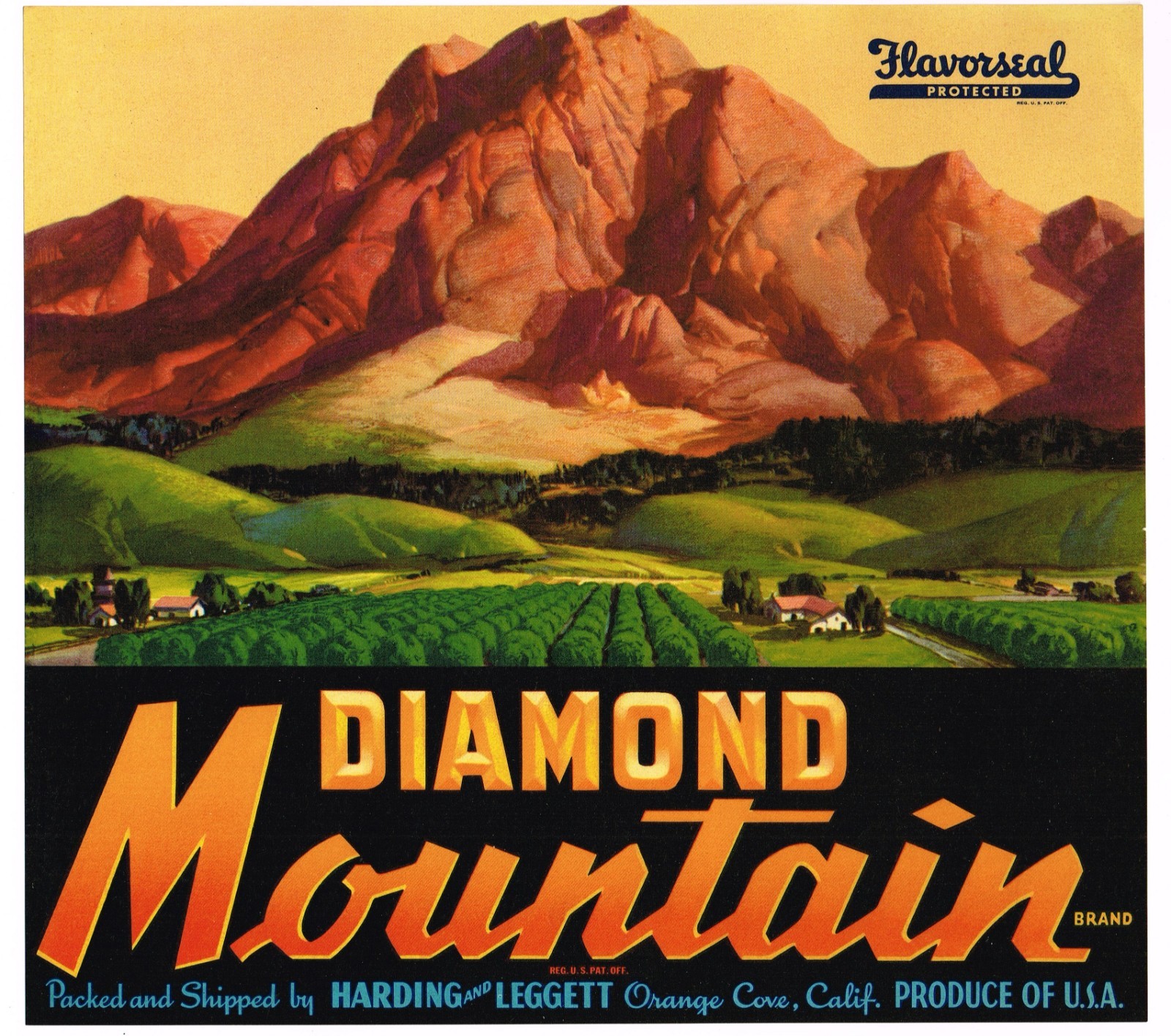 ORIGINAL 1940S ORANGE COVE CRATE LABEL VINTAGE SCARCE TULARE DIAMOND MOUNTAIN