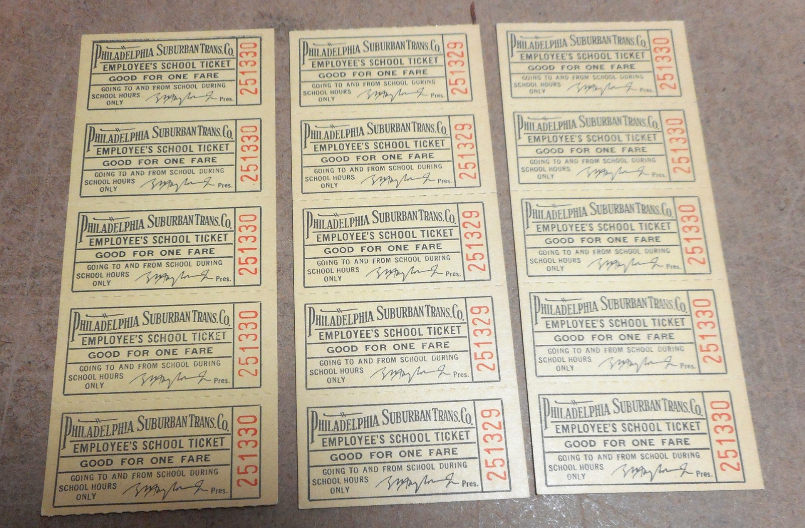15 Rare Vintage Philadelphia Transit Co. School Bus Ticket