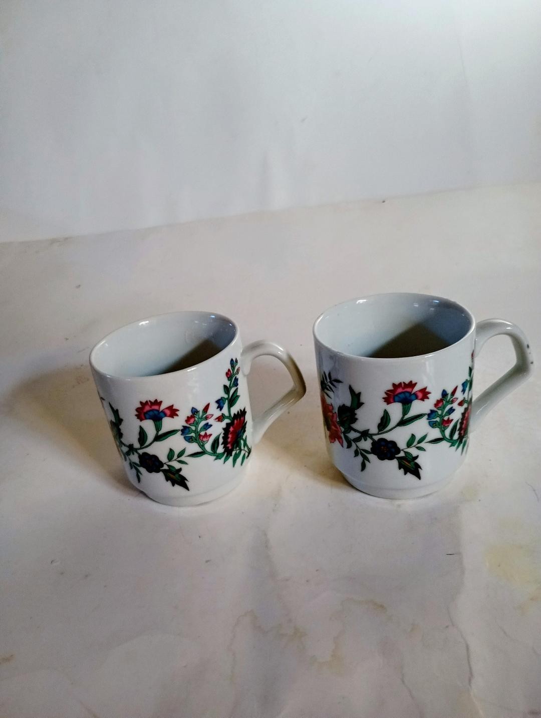 Set of 2 Vintage PMC Porcelain Floral Coffee Mugs