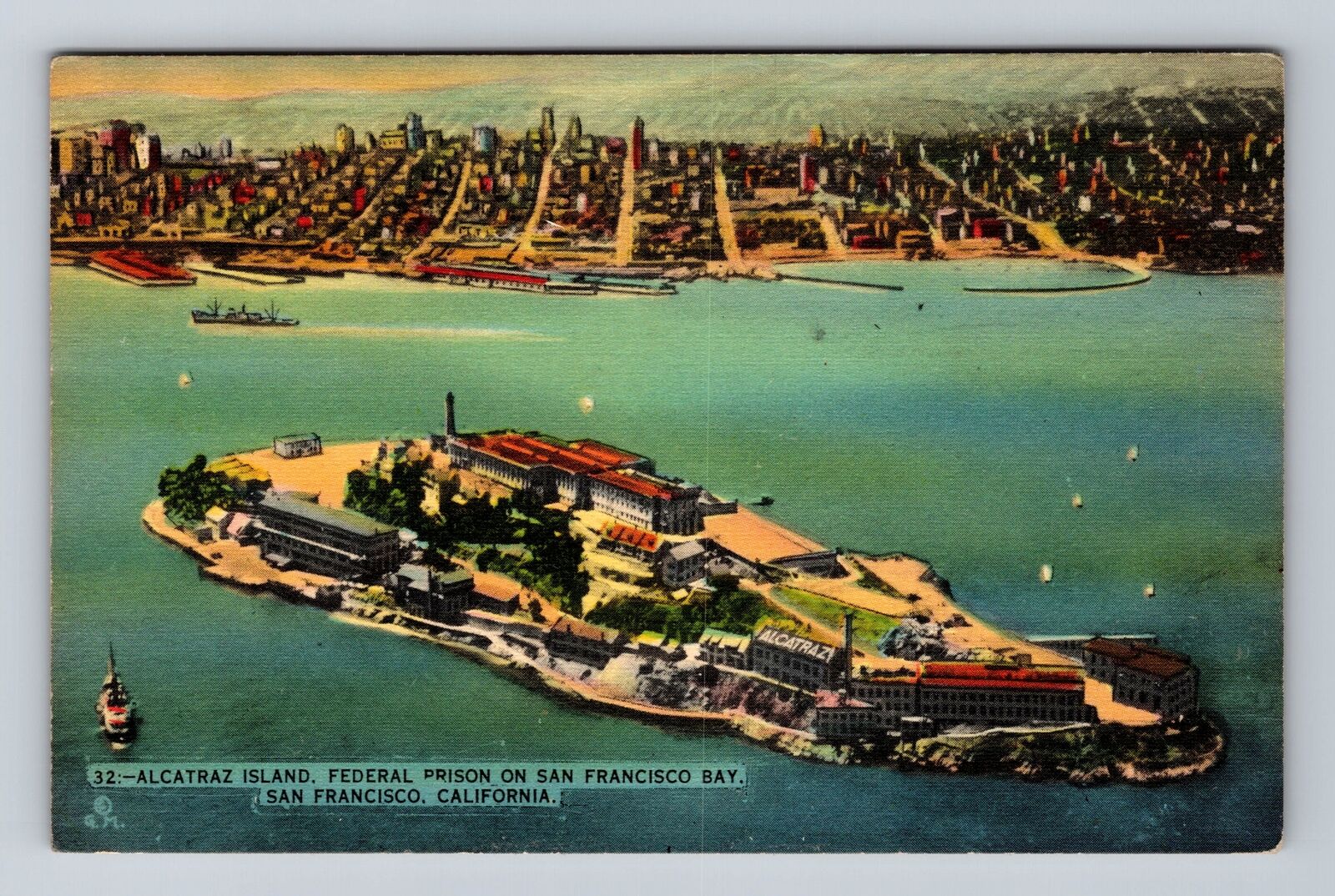 San Francisco CA-California, Alcatraz Island, San Francisco Bay Vintage Postcard