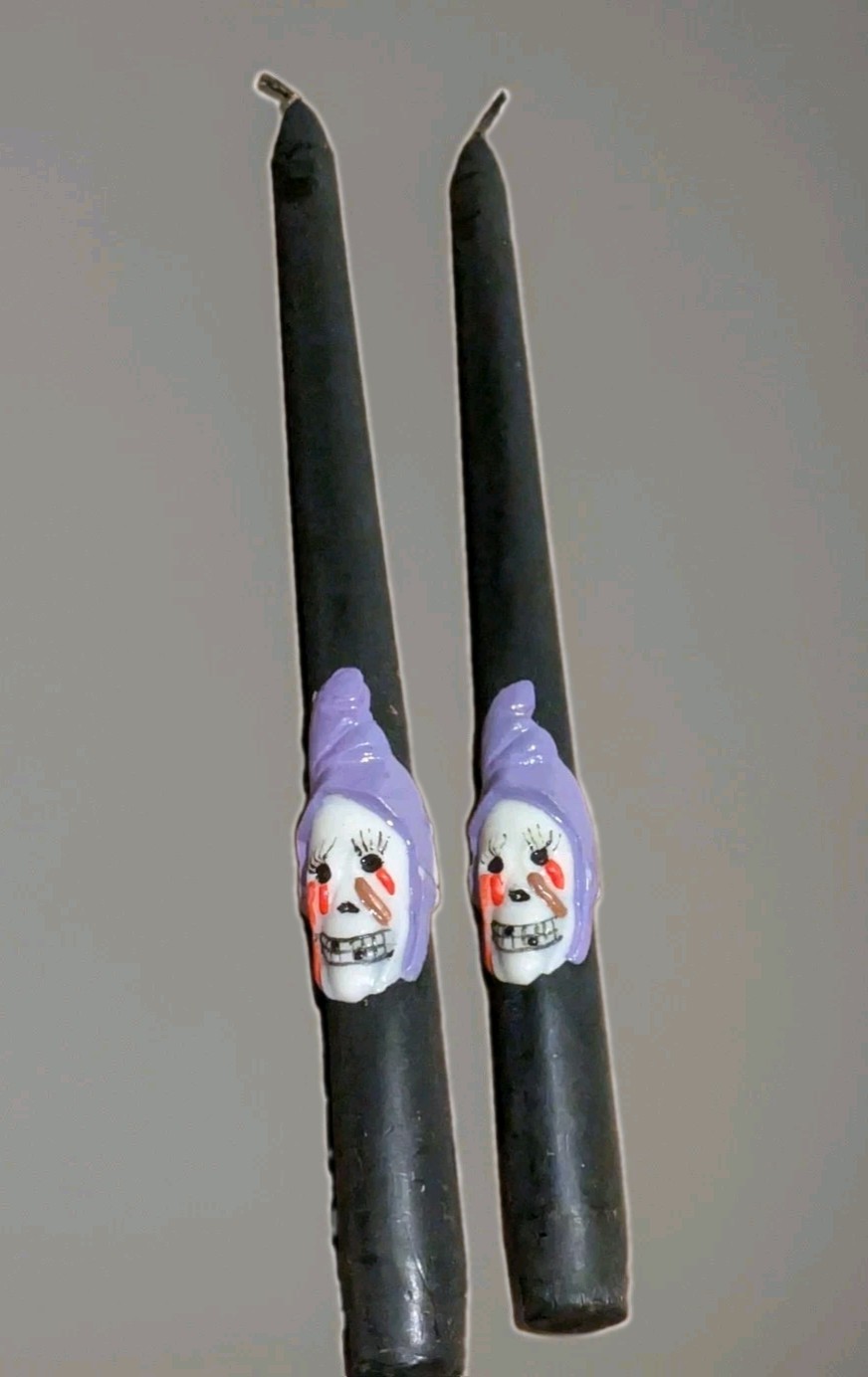 Vtg Halloween Wax Candle Taper Pair SCARY Ghoul 10” Unused 