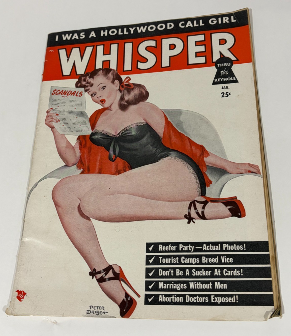 Whisper magazine January 1949 PETER DRIBEN cover art REEFER PARTY, Abortion Dr.s