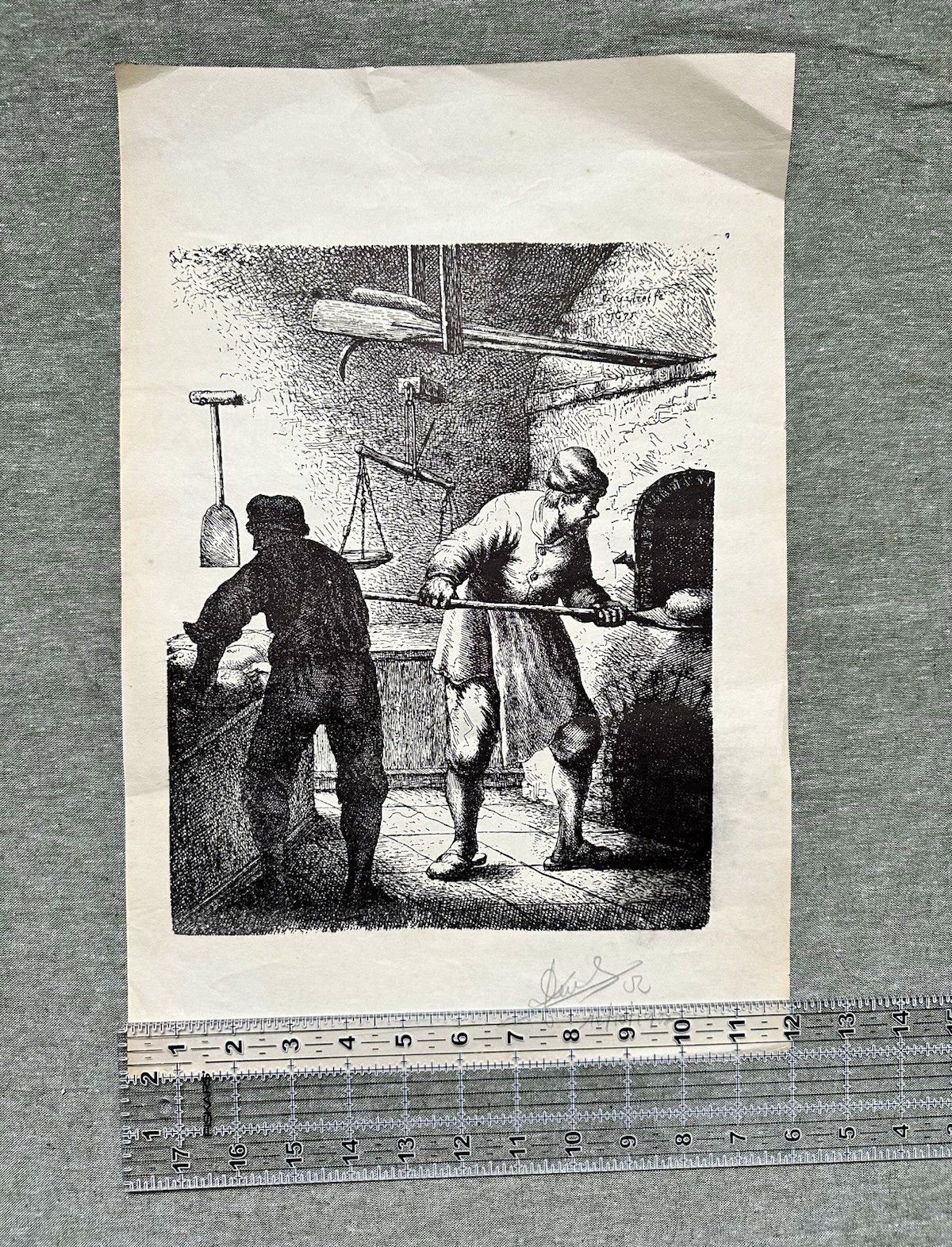 Antique Black & White Print Bakers Working in Bakery Scene, 1800-1899
