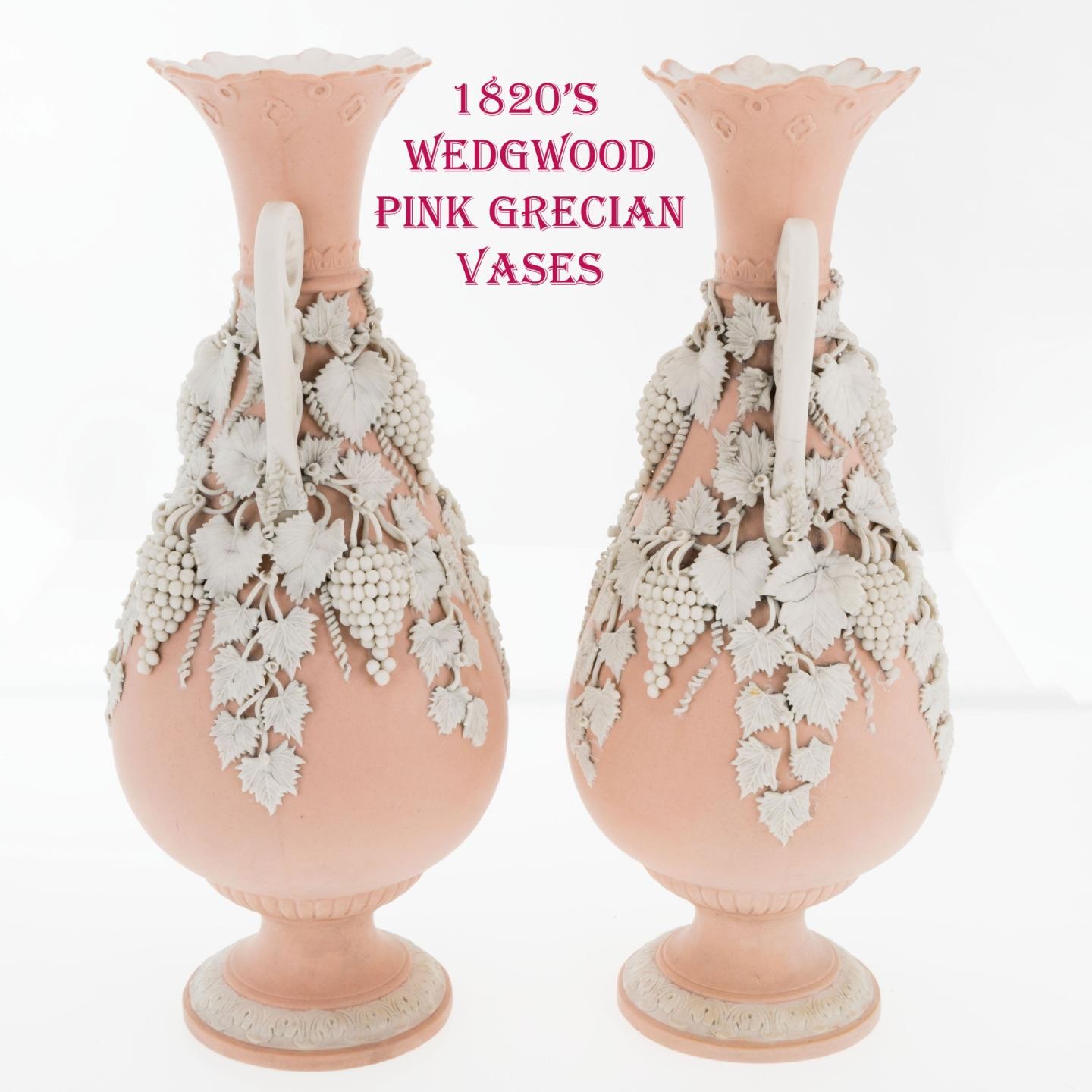 PINK Jasperware 1820\'s WEDGWOOD or Minton Grecian  Vases SET Antique Bridgerton