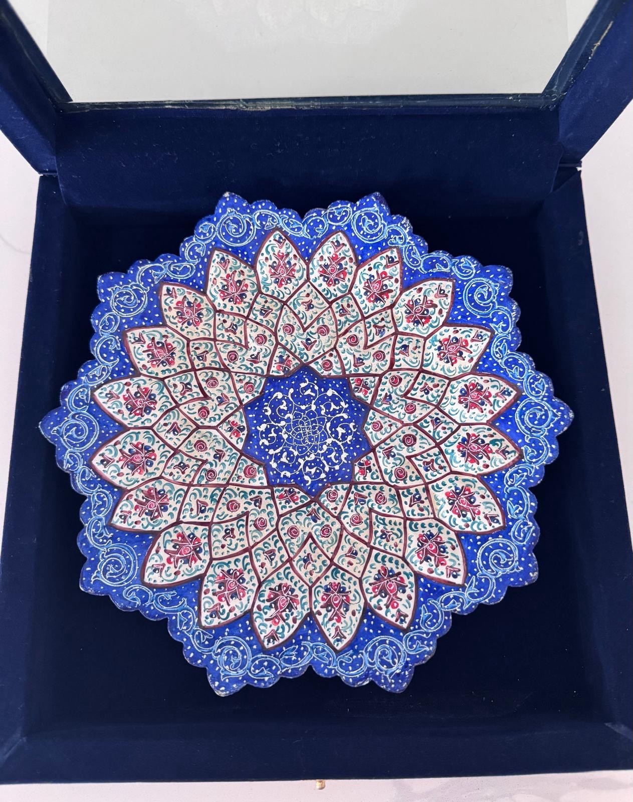 Vintage Persian Hand Painted Mandala Meenakari Plate Middle Eastern Folk Art Vintage Persian Hand Painted Mandala Meenakari Plate Middle Eastern Folk Art