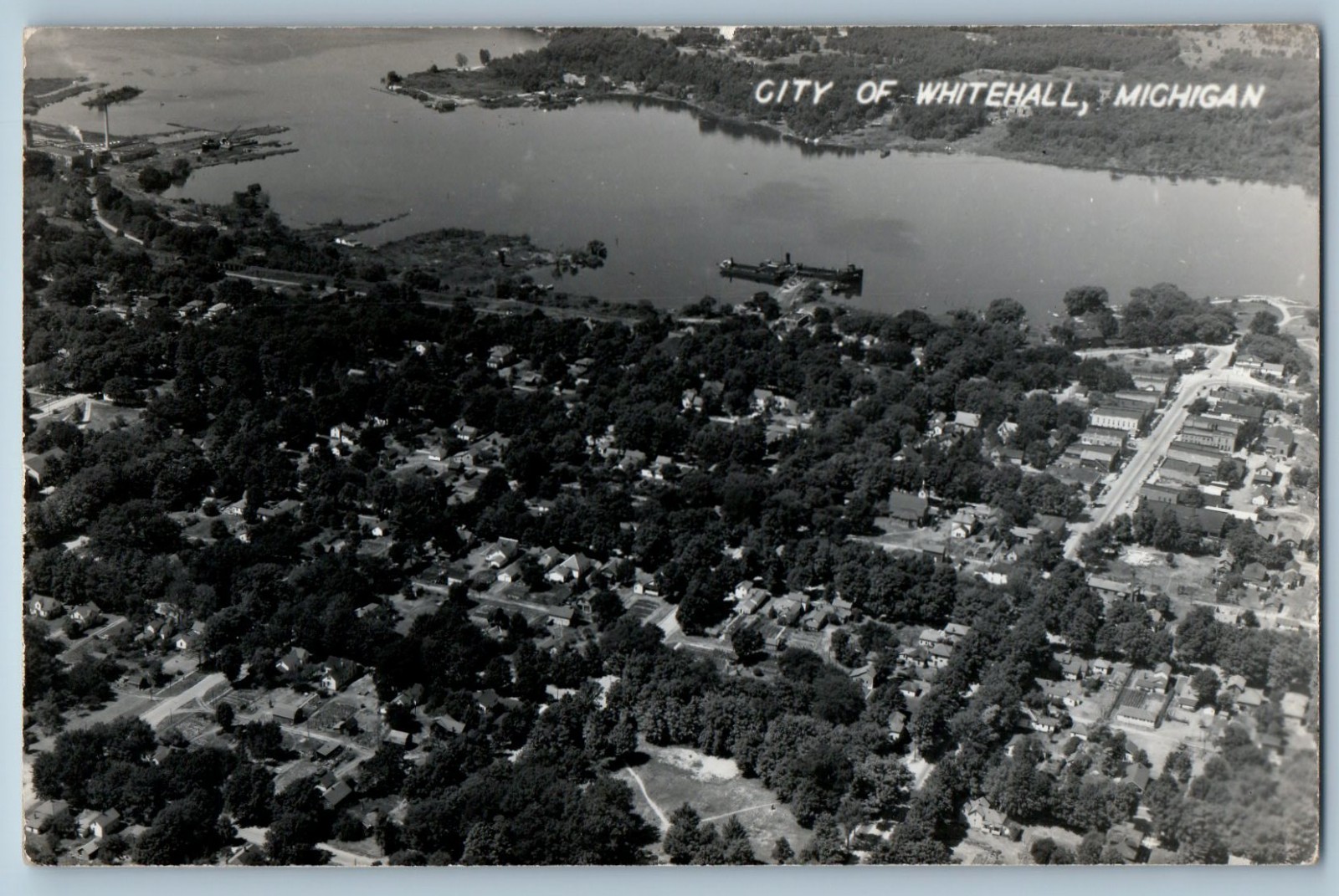 c1940's Aerial View City Of Whitehall Michigan MI RPPC Photo Vintage Postcard