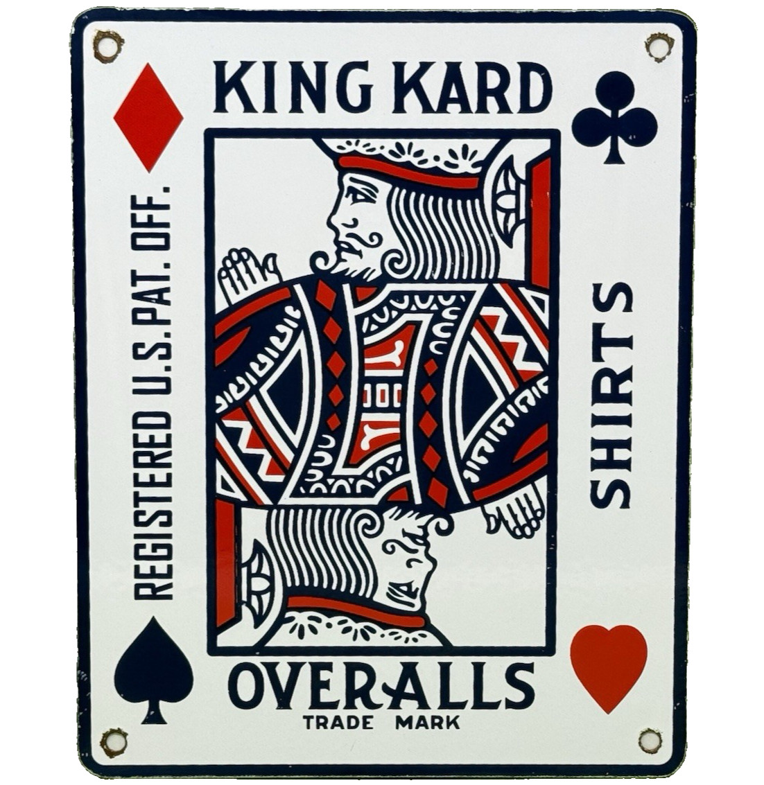 VINTAGE KING KARD OVERALLS PORCELAIN SIGN GAS STATION MOTOR OIL CARD POKER FINKS