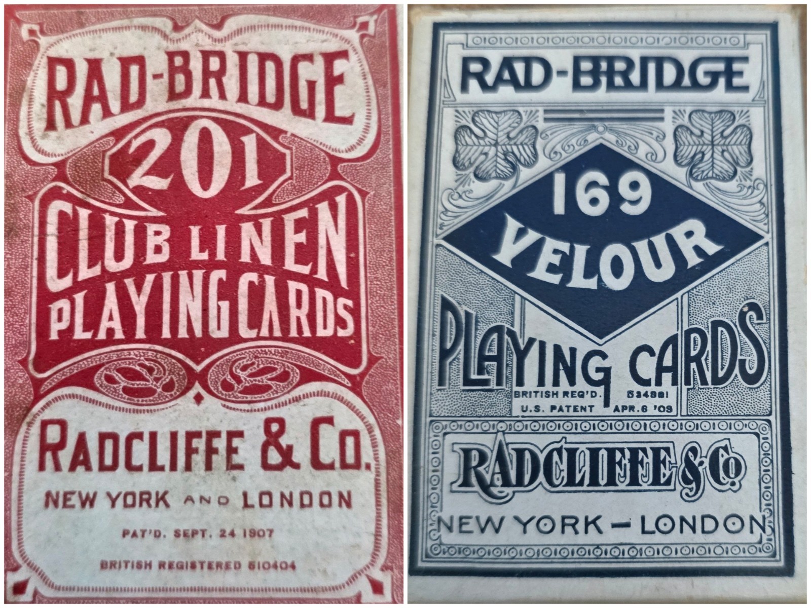 Antique Rad-Bridge Playing Cards (2) Two Decks American Playing Card Co 1907+'09