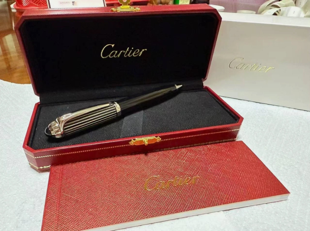 Cartier Black Metal Ballpoint Pen Luxury Writing Instrument Full Box Gift Set