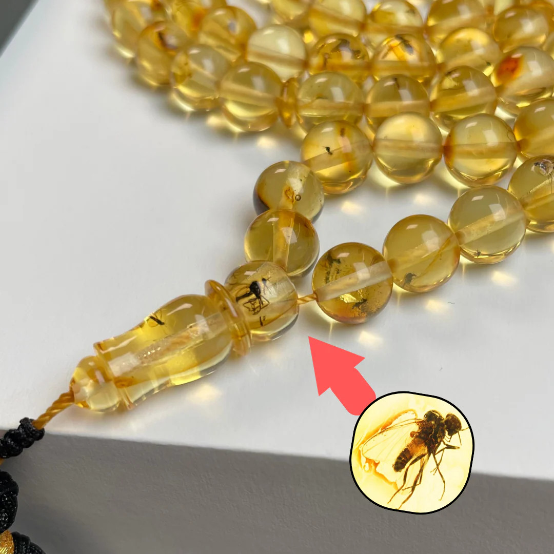 Natural Amber Insects Misbaha Tasbih Prayer Beads 8mm 33g 99beads