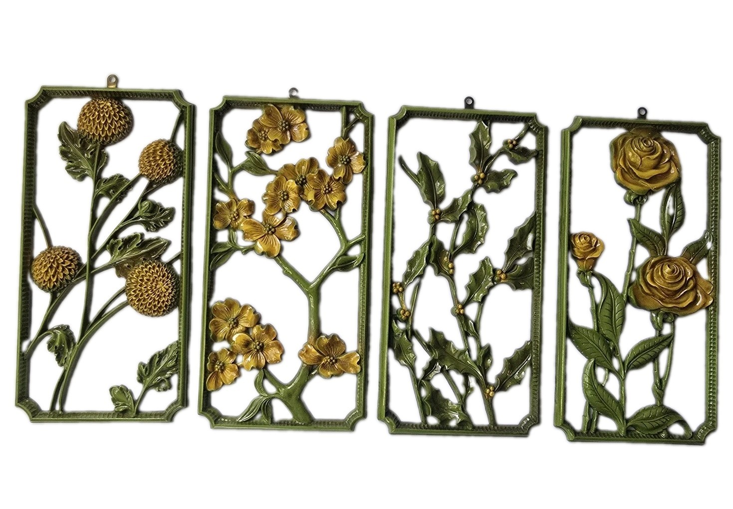 VTG 1955 Dart Ind Four Seasons Wall Plaques Set 4 Green Gold Mid Century MCM 