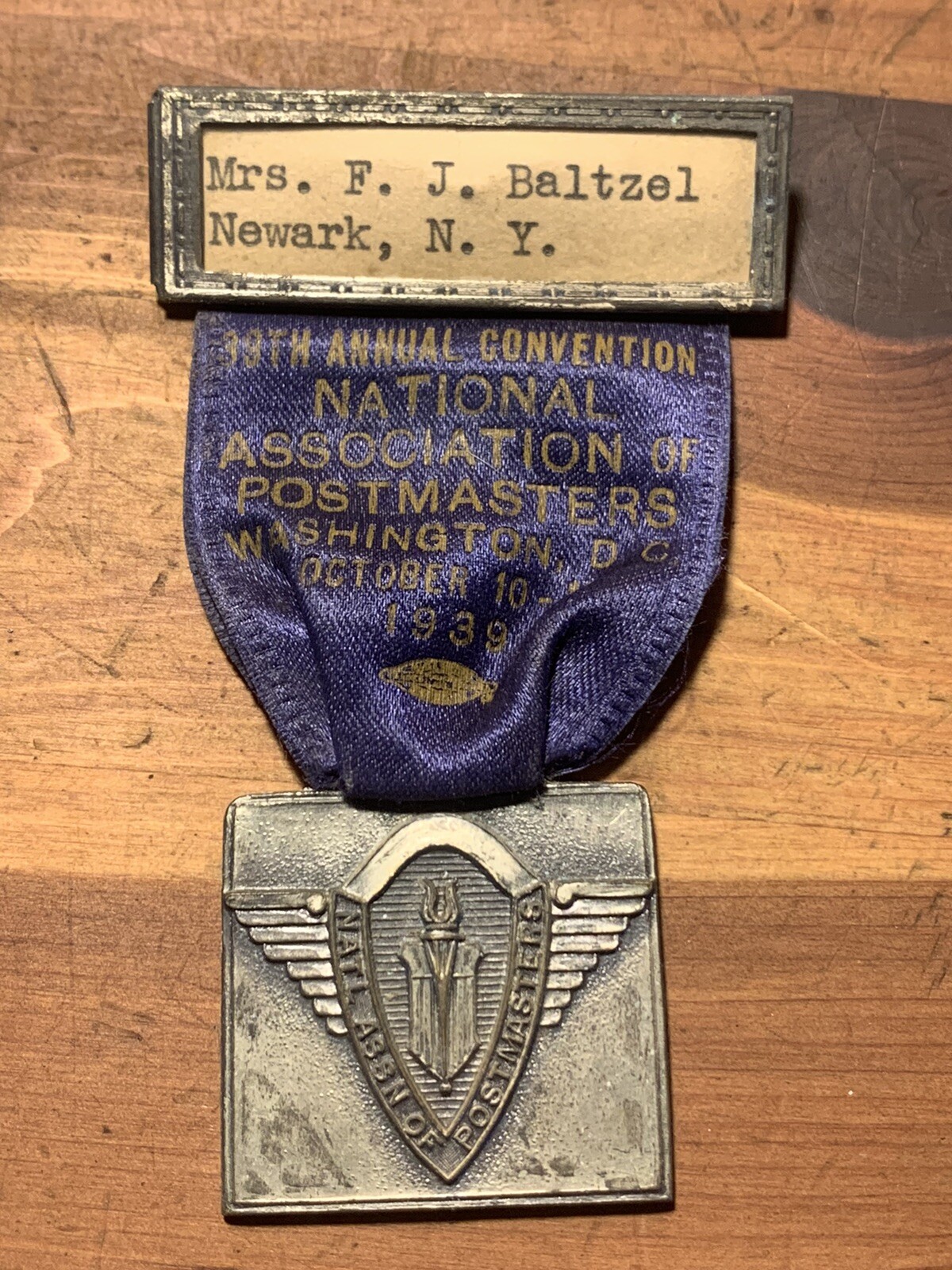 1939 National Association Of Postmasters 39th Annual Convention Pin & Ribbon 1939 National Association Of Postmasters 39th Annual Convention Pin & Ribbon