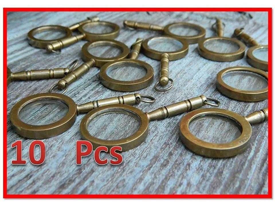 Lot of 10  Vintage Magnifier Key Ring Brass Magnifying Glass Keychain Nautical