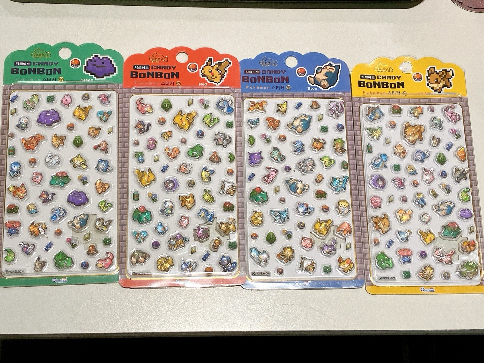 Pokemon Korea Limited Bon Bon sticker Seal 3D crystal pixel 4Set Ship Japan