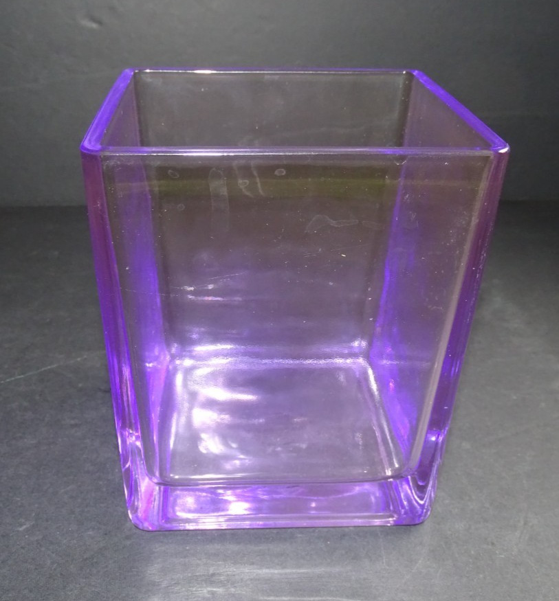 Vintage Teleflora Cobalt PURPLE Glass Cube Vase  4.75\
