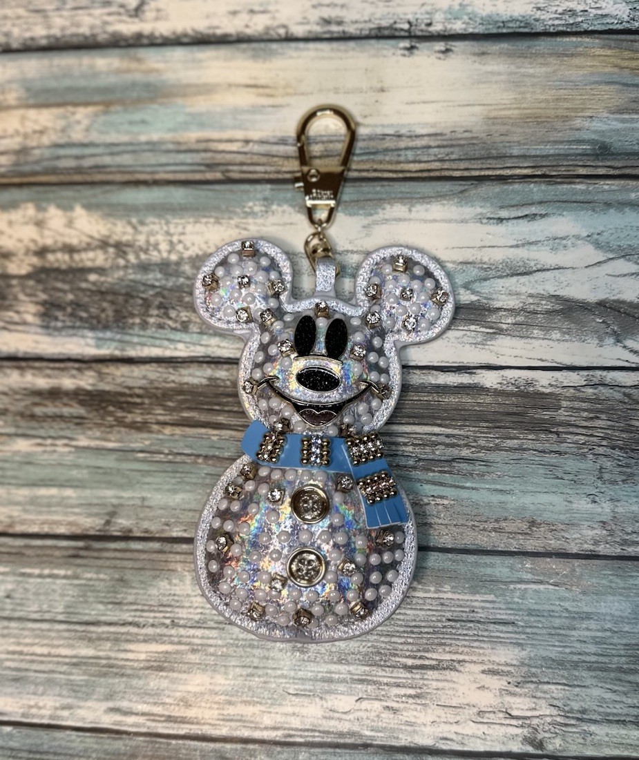 NEW BaubleBar x Disney Mickey Mouse Snowman Iridescent Bling Puff Bag Charm Clip