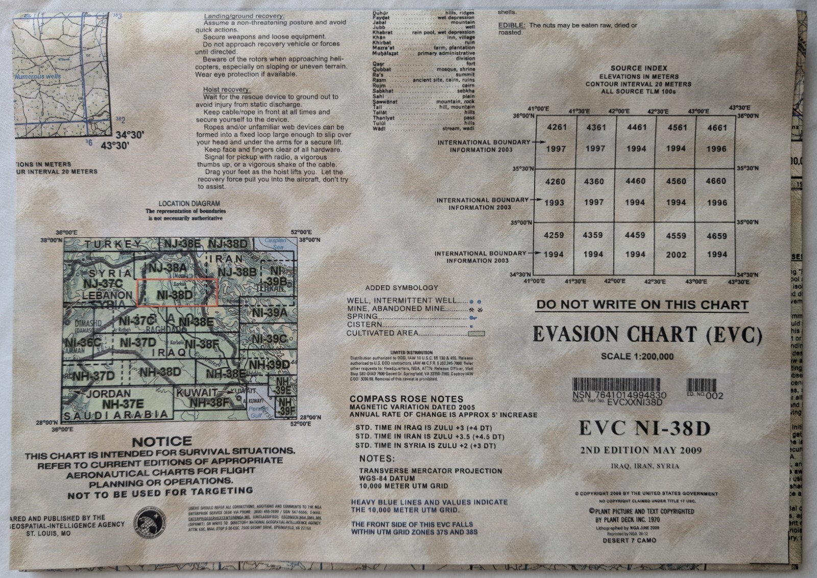 EVC NI-38D US MILITARY EVASION CHART  IRAQ IRAN SYRIA 2ND EDITION MAY 2009