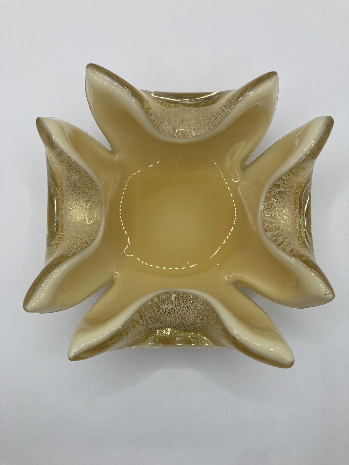 Vintage Murano Buttery Yellow Cased Art Glass Tulip Flower Bowl Dish 5