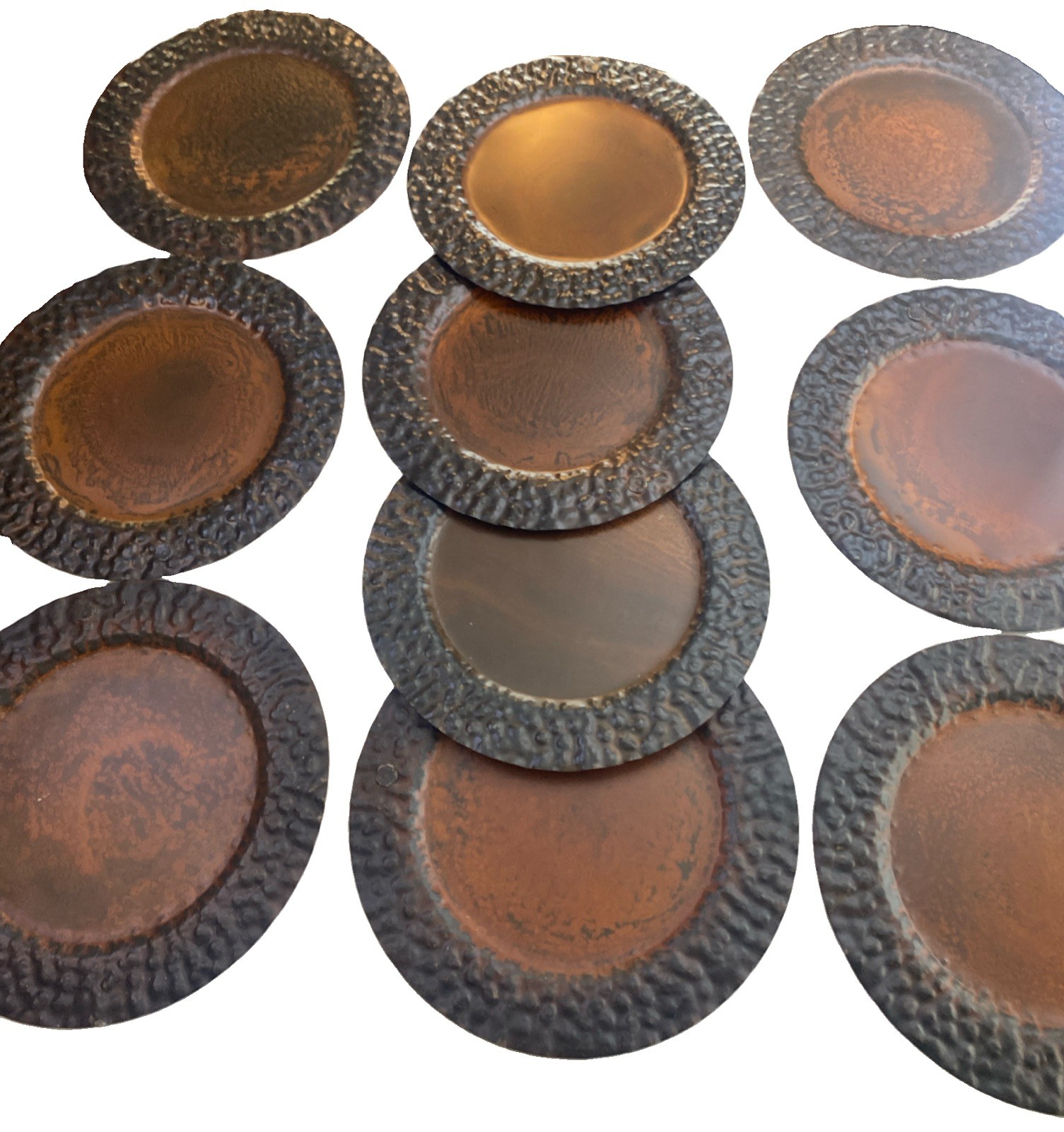 Jan Barboglio Double Hammered Charger Plate 14” Natural Finish Set Of 10 Rustic