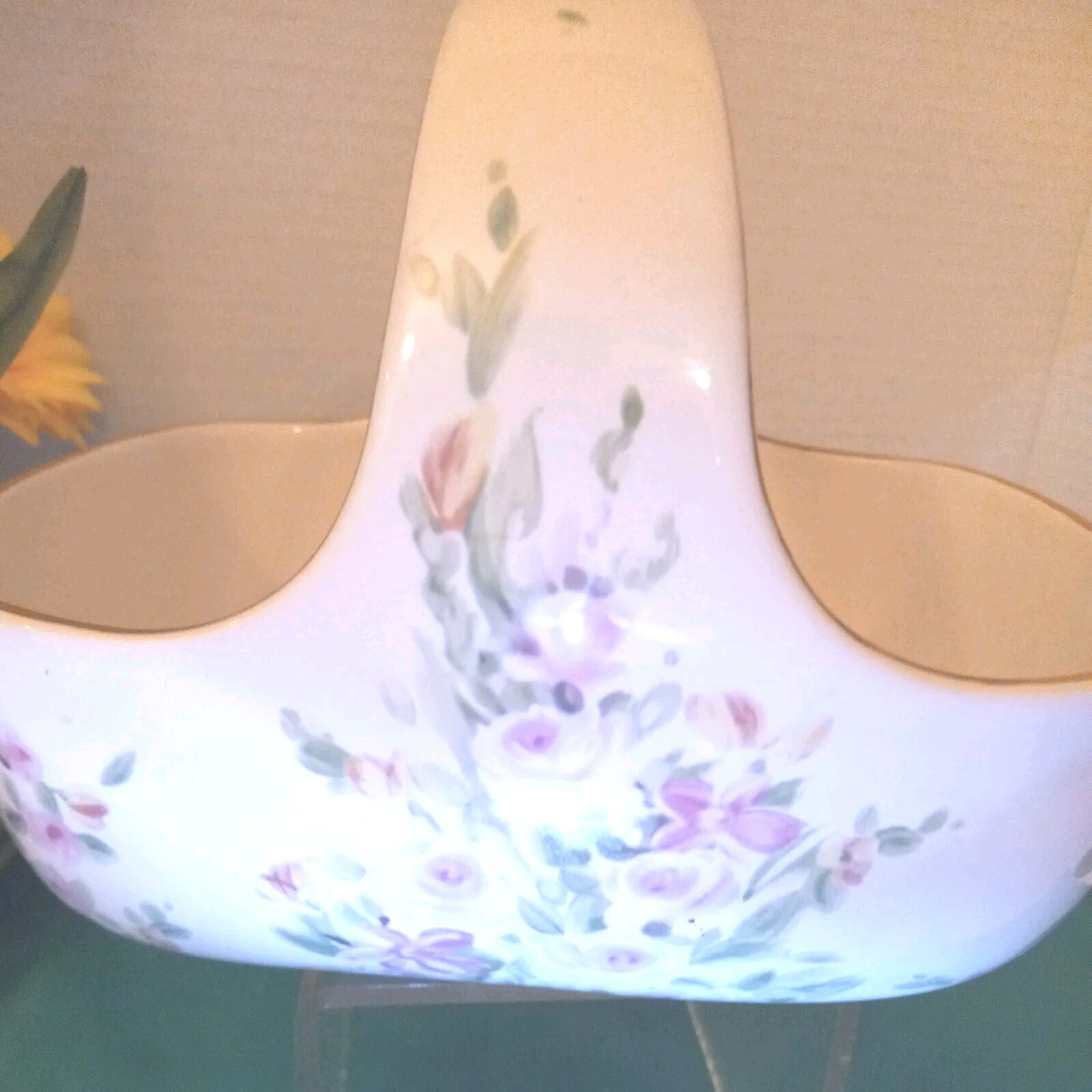 Teleflora Easter Spring White Porcelain Basket Floral Gold Trim 6½\