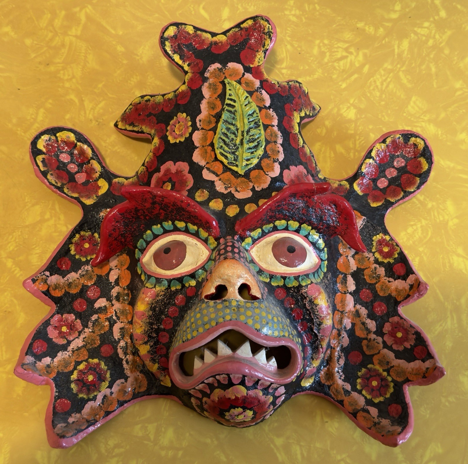 Vintage Hand Painted Peruvian Papier-Mâché Mask Decorative Antique Peru