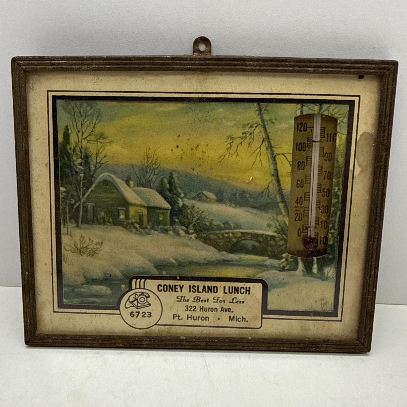 Vtg 1950’s Coney Island Lunch Port Huron 322 Huron Michigan Calendar Thermometer