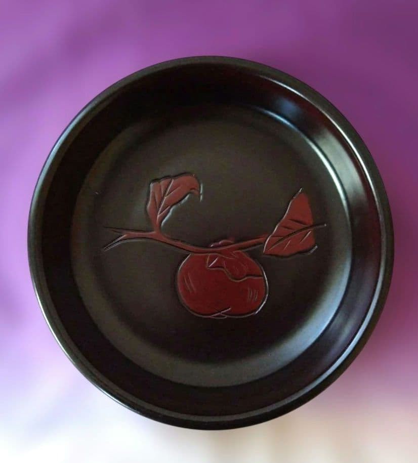 Kamakura-bori Lacquerware Confectionery Bowl Persimmon Design Carved Wood