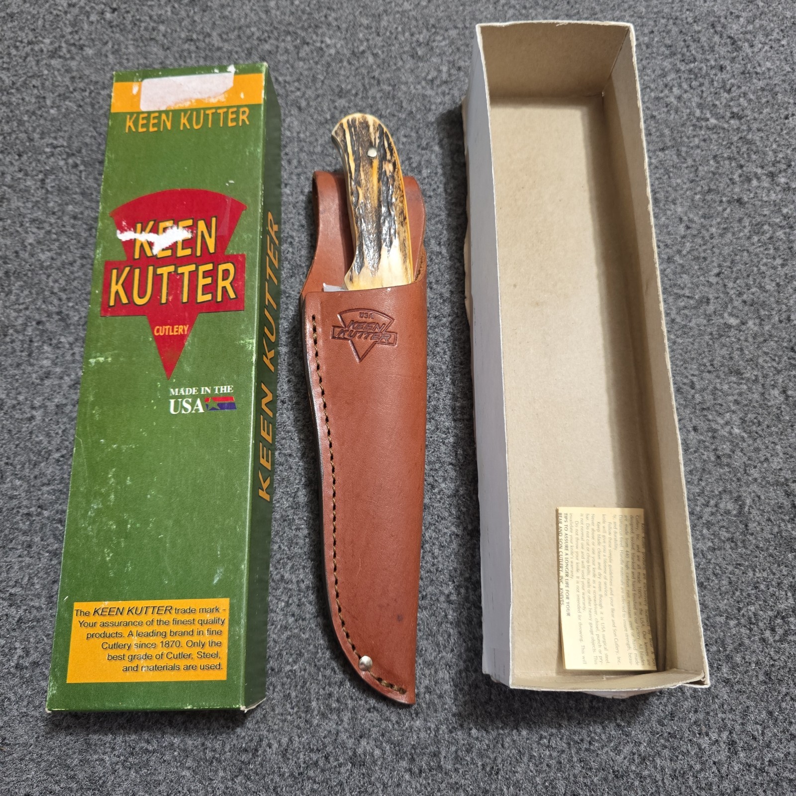 KEEN KUTTER USA Pro KKGS49 Fixed Blade Knife w/ Sheath Stag Bone Handle NOS