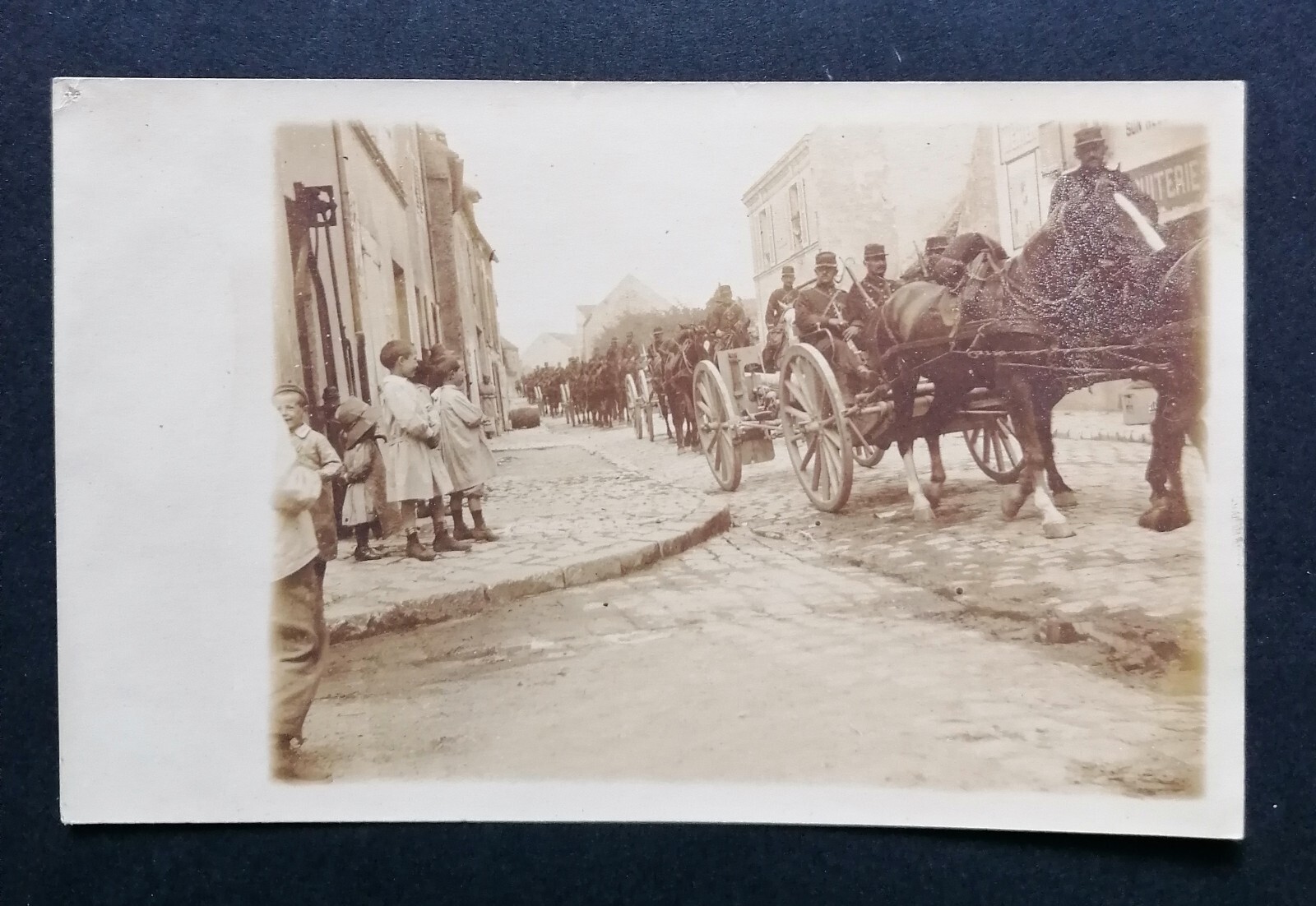 Postcard. Photo. Military Troop Passage In A Village. Original. 