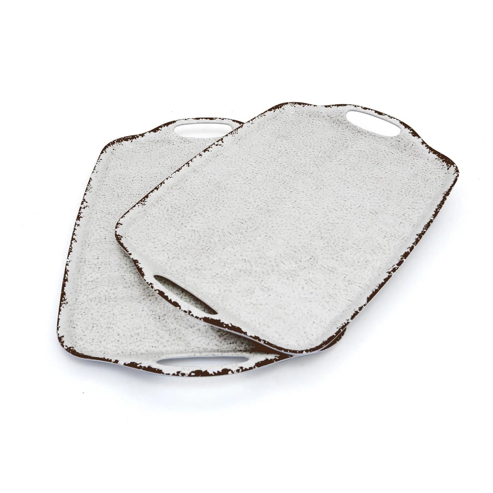 TP Melamine Serving Trays with Handles, 17” x 12”, Set of 2, Rustic