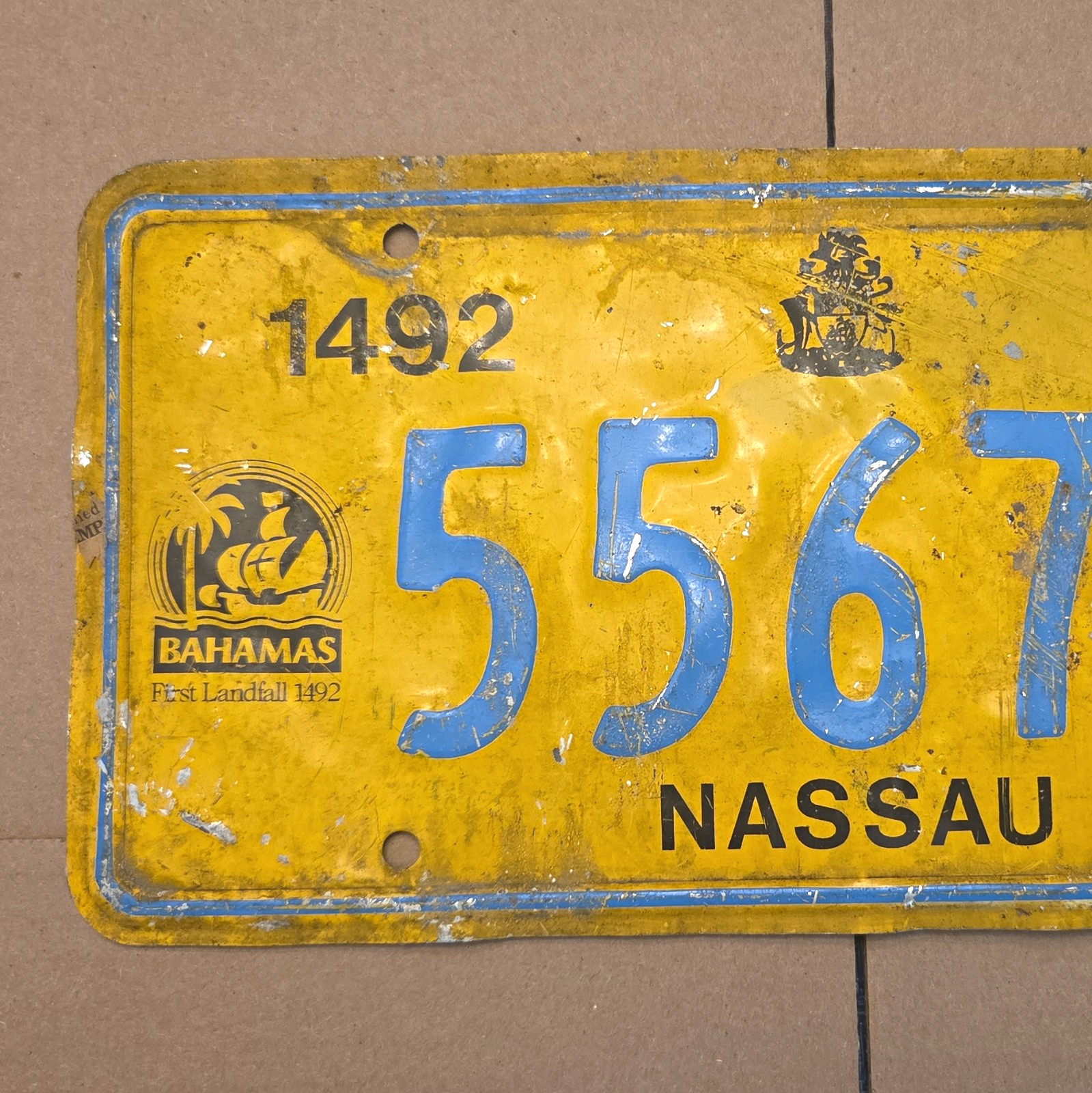 Bahamas Nassau License Plate Yellow/Blue 5567 1492 Caribbean Islands