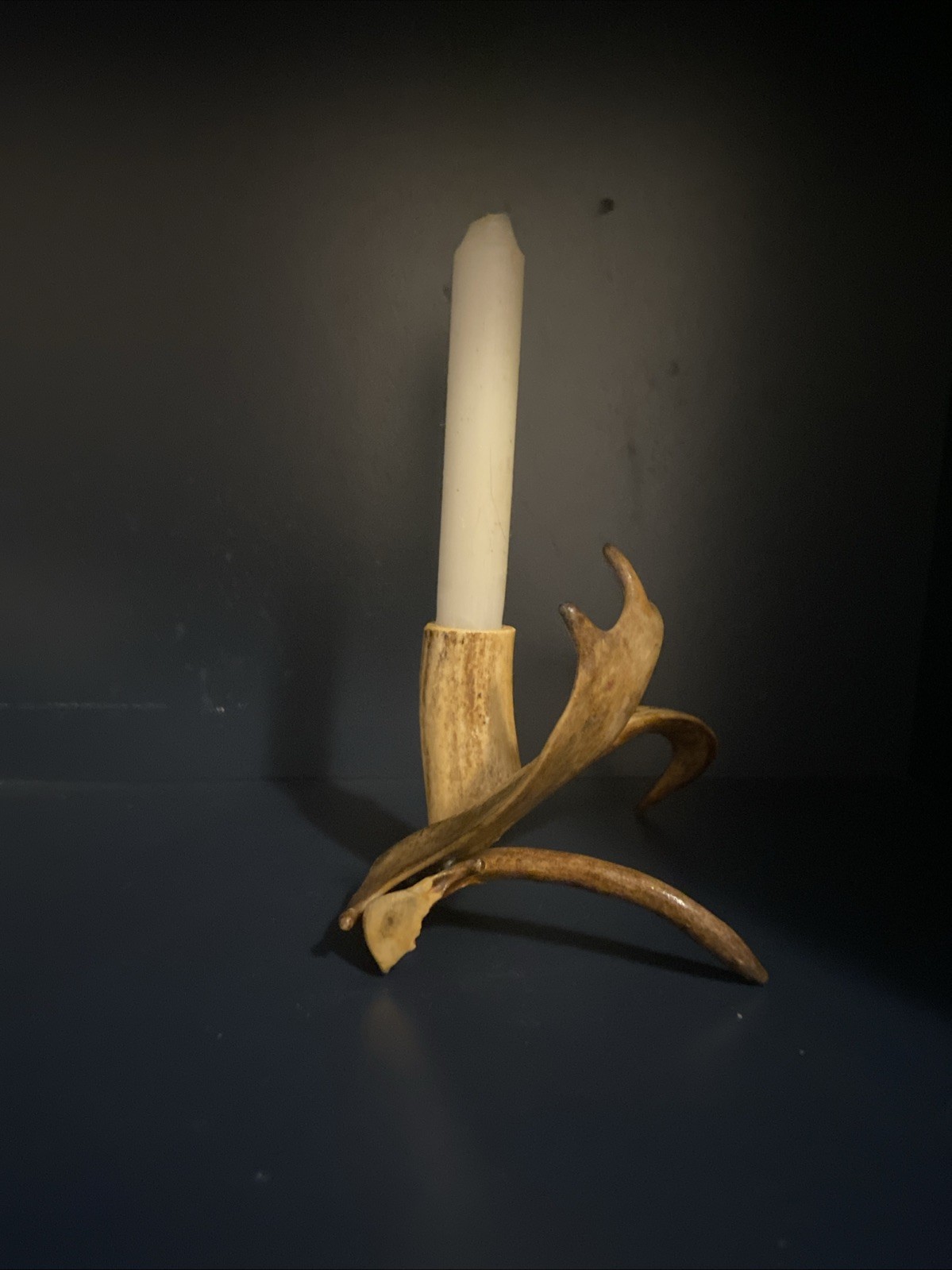 Vtg Sami-Reindeer Handcrafted FolkArt Antler/Horn Candle Holder Rustic Norway