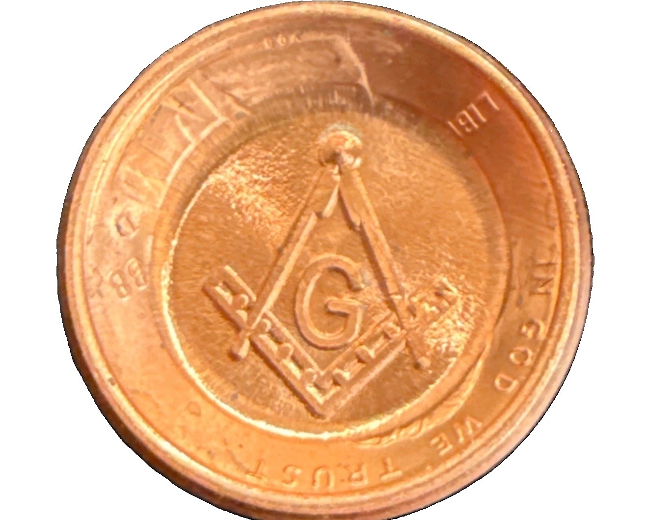 1987 Masonic One Cent Penny With Mason’s Trowel On The Reverse