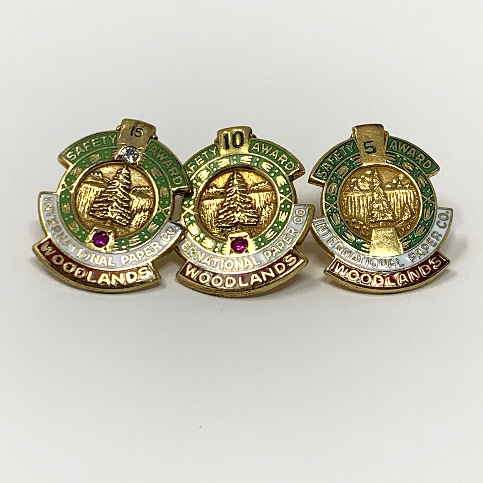 Vtg International Paper Co Gold Filled Safety Award Lapel Pins 5 10 15 Year Set