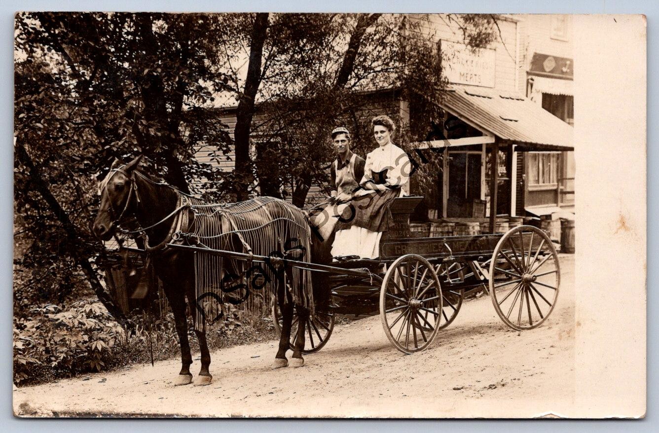 K61/ Interesting RPPC Postcard c1910 Horse-Drawn Grocery Delivery Wagon 394