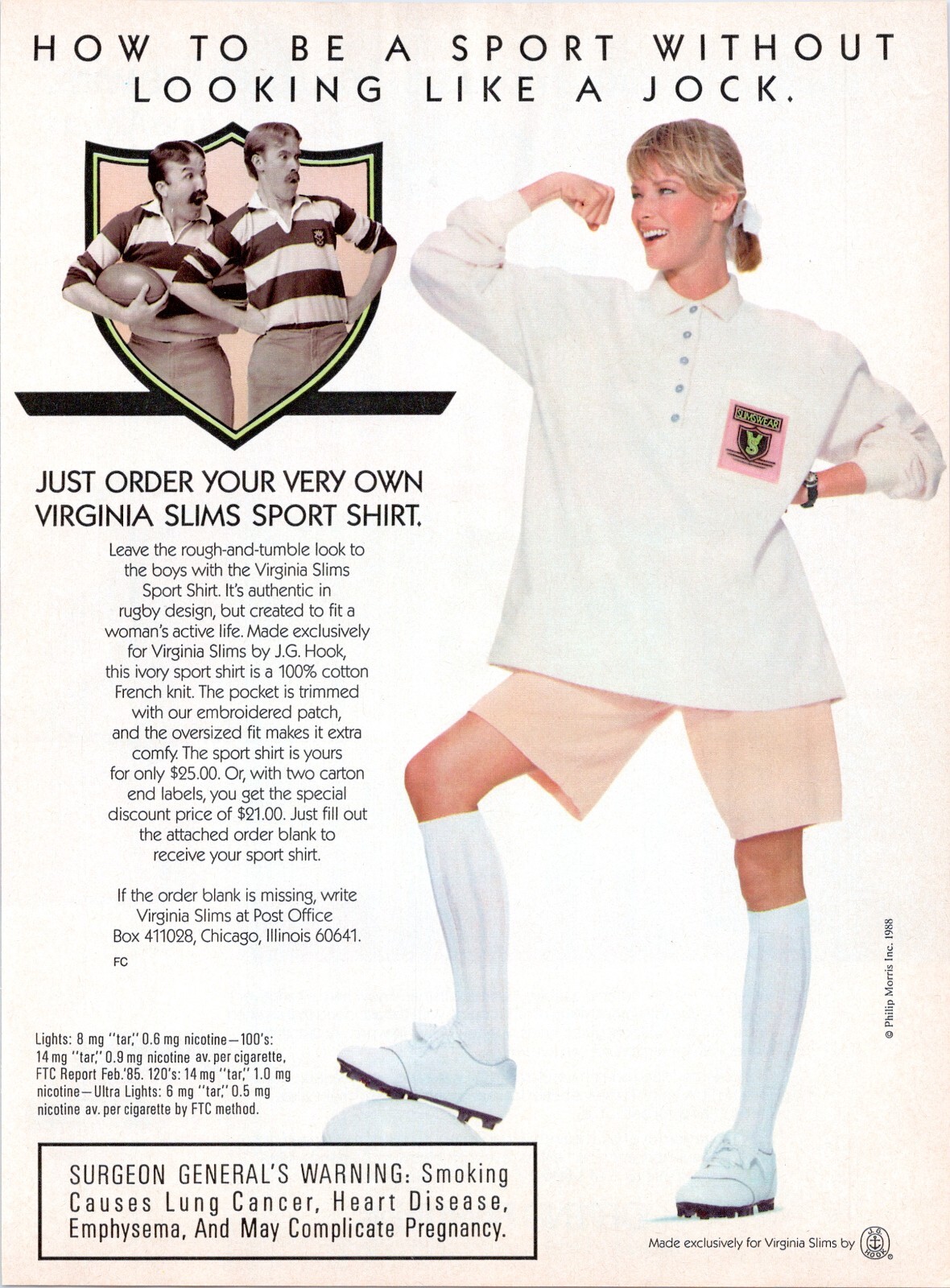 VIRGINIA SLIMS Sport Shirt Woman 80s Fashion 1988 Vintage Print Ad VIRGINIA SLIMS Sport Shirt Woman 80s Fashion 1988 Vintage Print Ad
