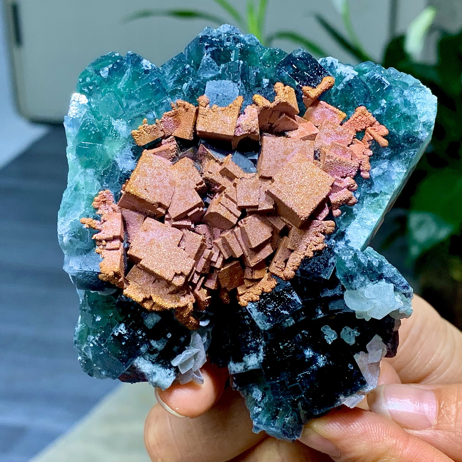 271G Natural  Blue Green Fluorite Calcite Copper Mineral Sample/Jiangxi