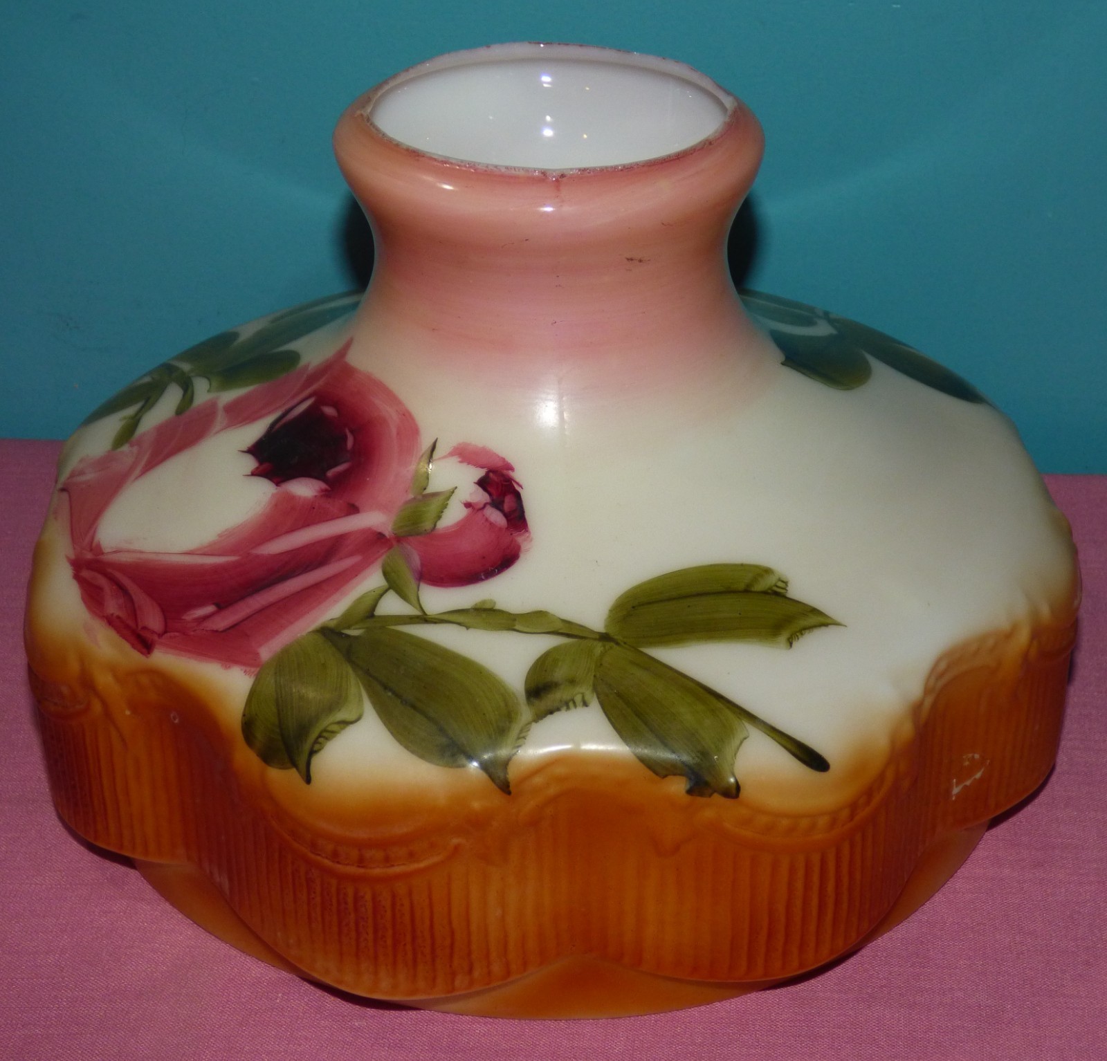 Antique Hand Painted Aladdin Coleman Oil Student Lamp Glass 10” Shade