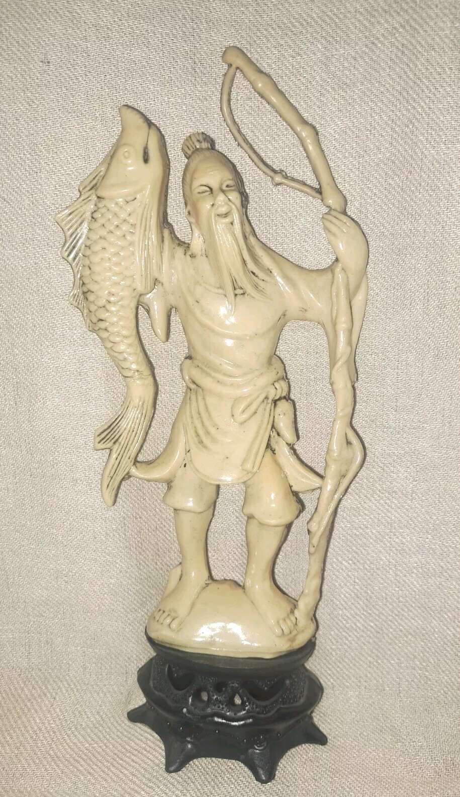 Vintage Oriental Fisherman Figurine Plastic Resin 9.5\