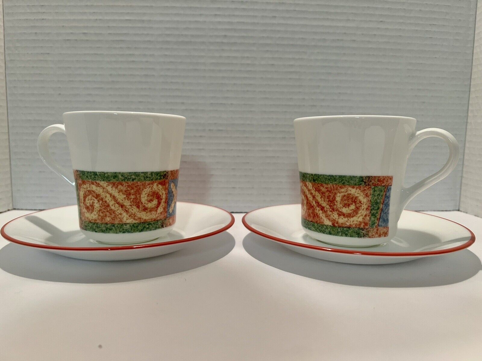 Corelle SAND ART Coffee Cups Set of 2 Mugs 8 oz And 4 Saucers