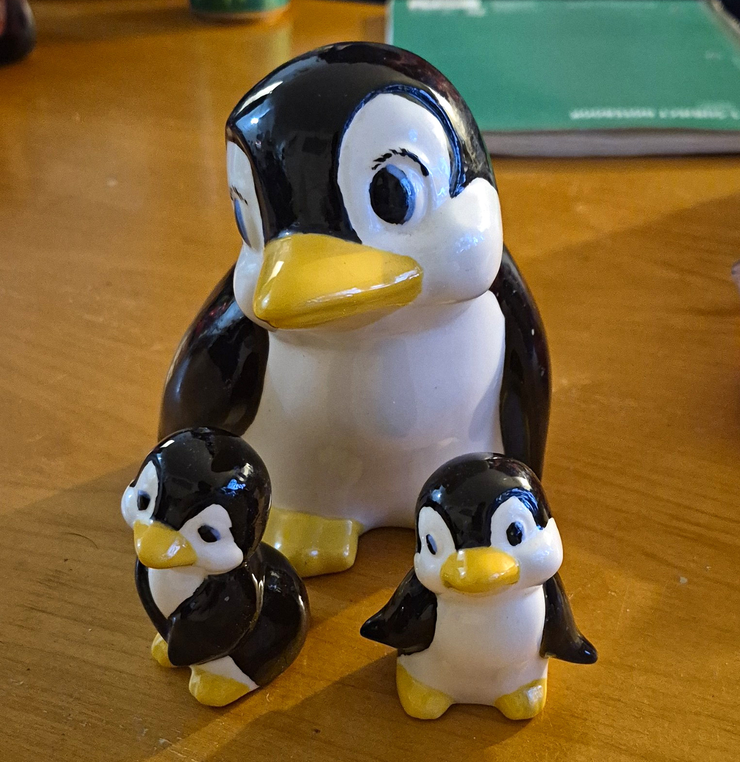 Set of 3 Ceramic Penguin Figurines Collectible Decor Black White Yellow
