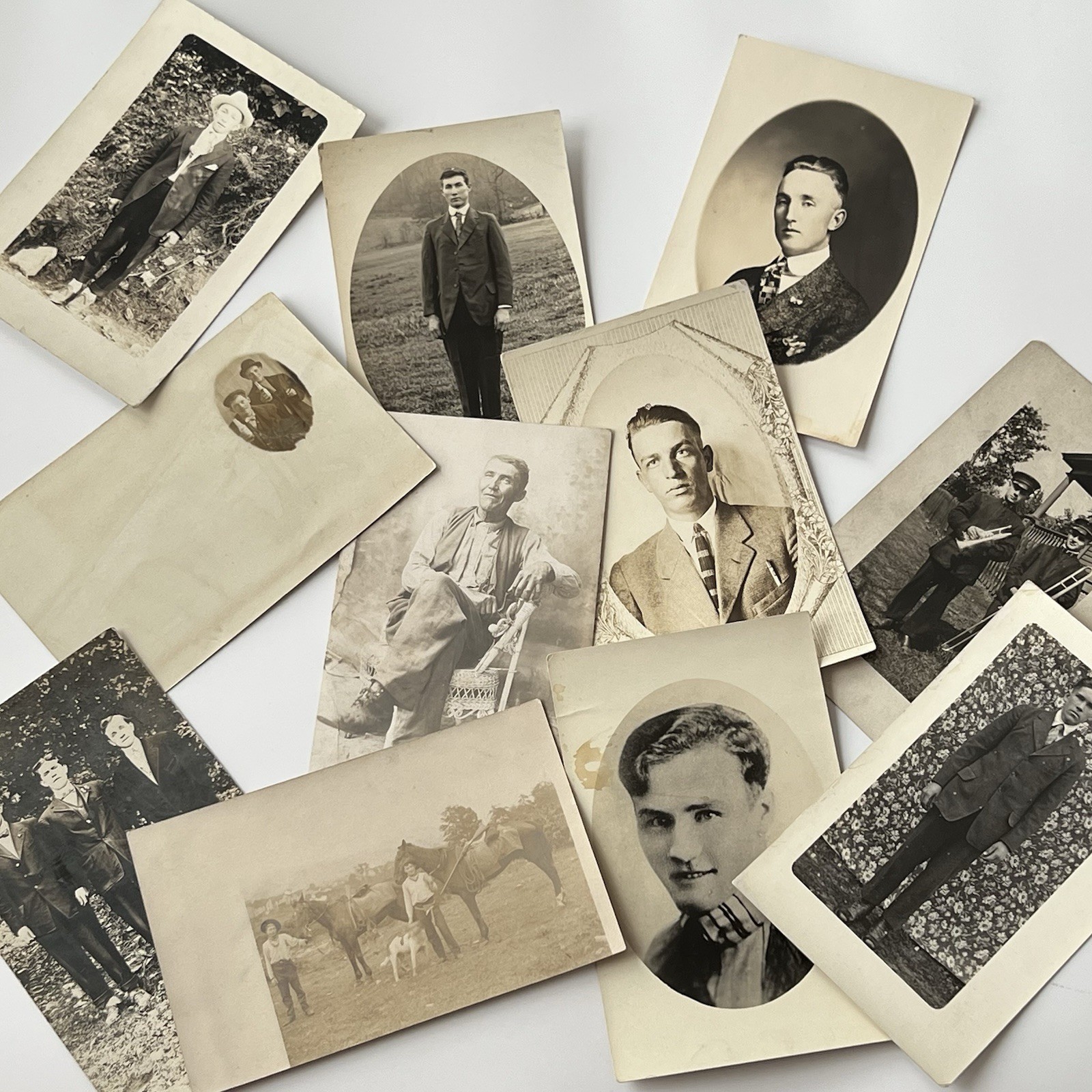 Antique RPPC Real Postcard Photograph Handsome Man Lot Of 11 Men Music Drinking