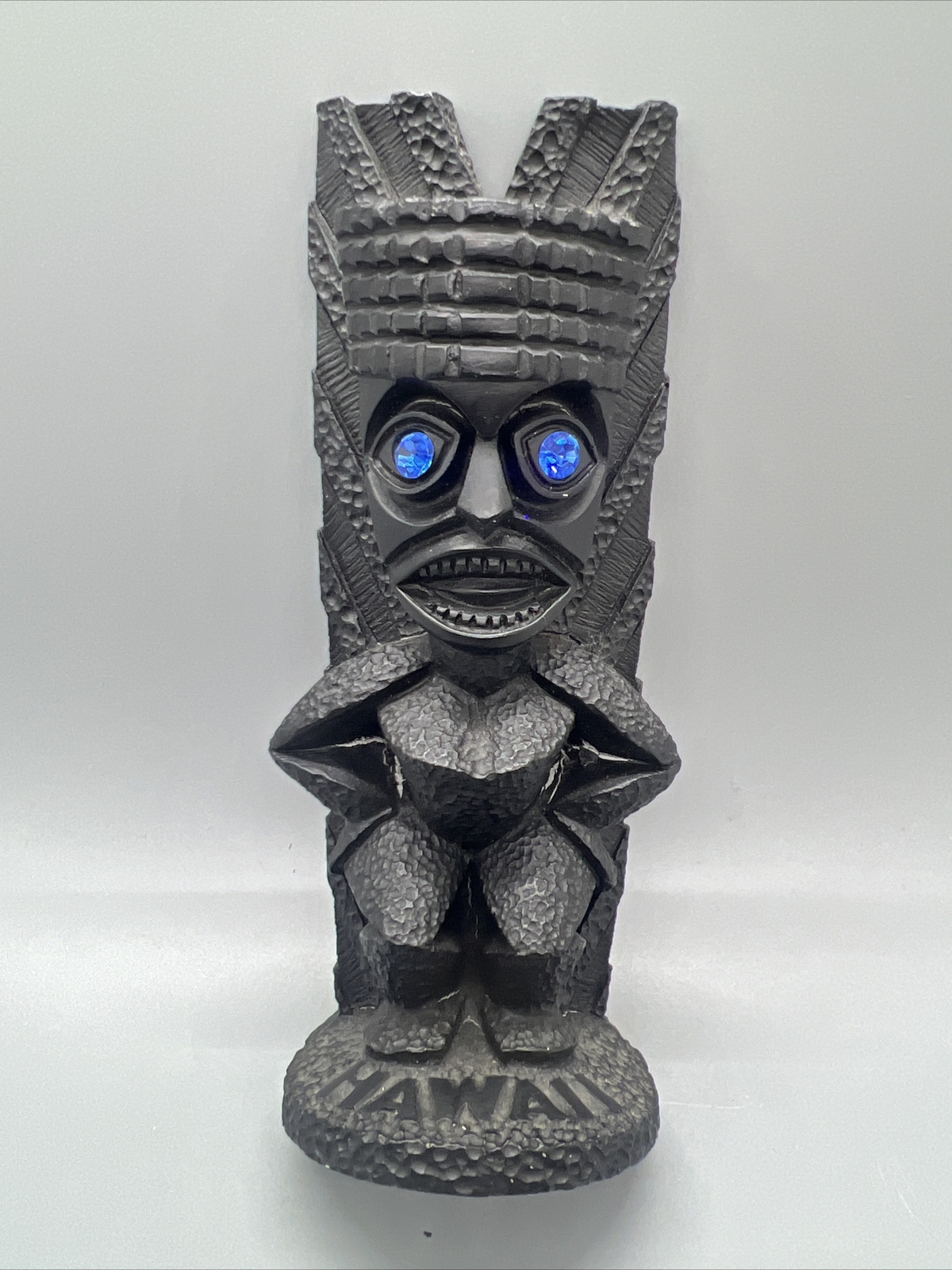 70'S VTG COCO JOE'S KANALOA *GOD OF LONG LIFE* BLUE EYES HAWAIIAN LAVA FIGURINE