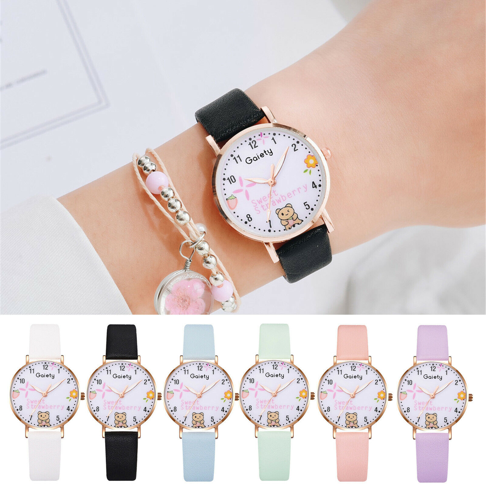 Women\'s Watches Quartz Movement Girls Ladies Wristwatch PU Belt Watch Holiday