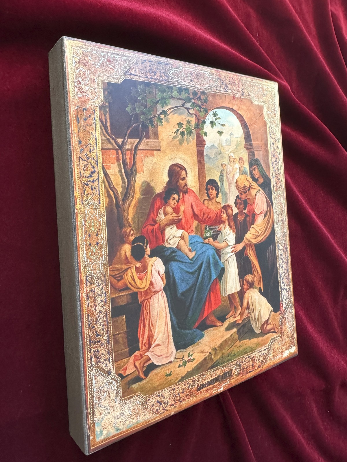 Lord Jesus Christ the Savior blesses the children. Orthodox icon 18x15 cm