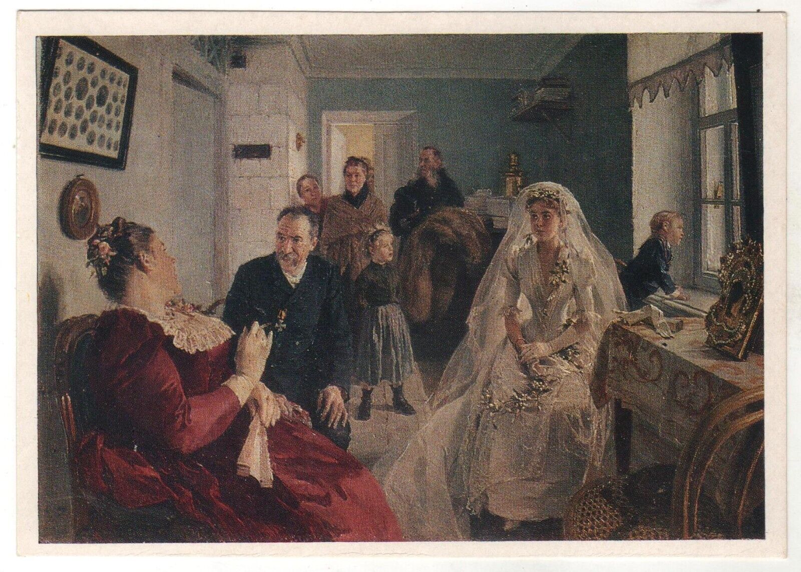 1976 Waiting for the Best Man Groom Bride Interior ART OLD Russian Postcard