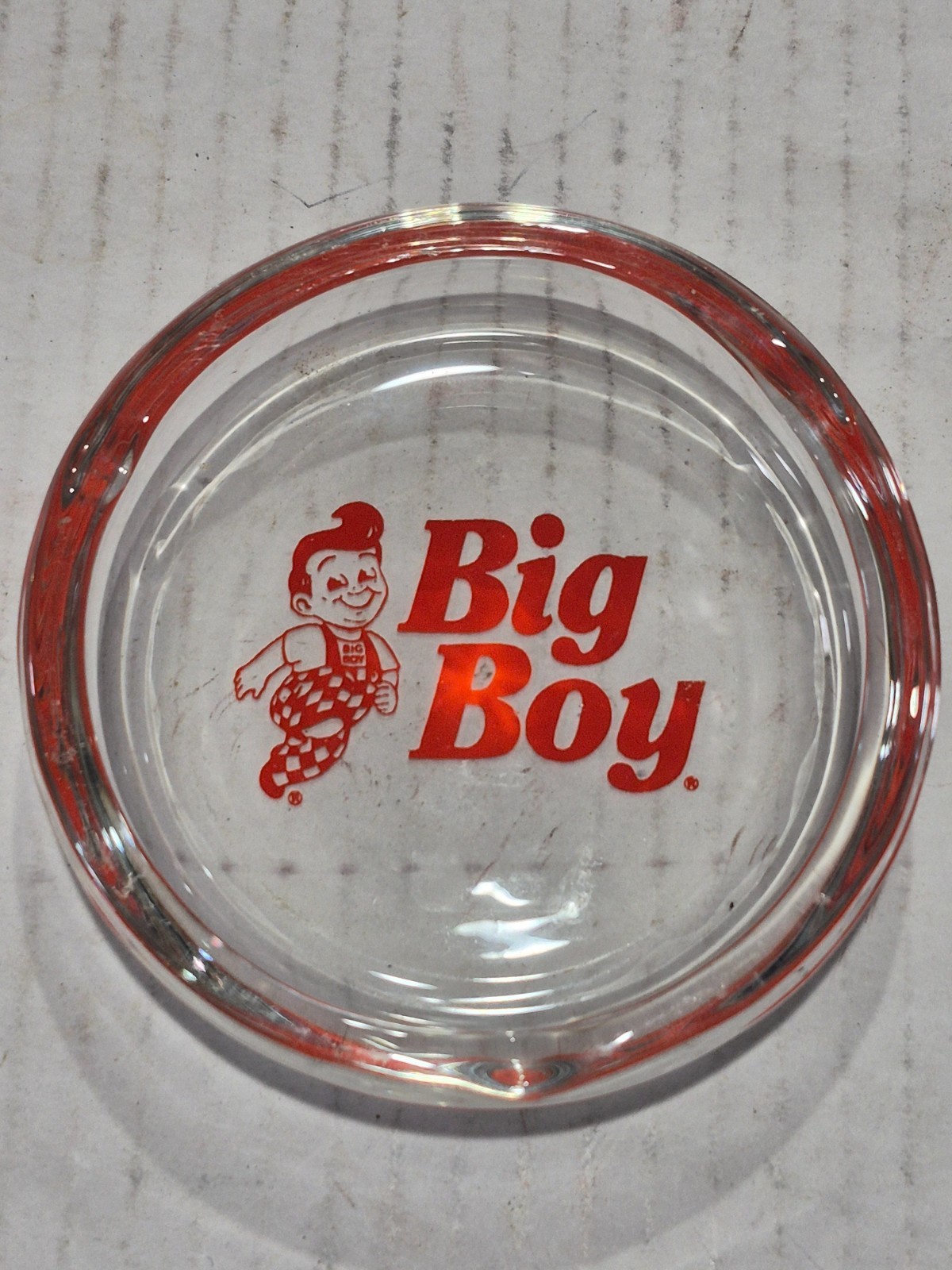 Vintage Frisch\'s Big Boy Glass Ashtray - Red Pyro Graphics Excellent Condition 