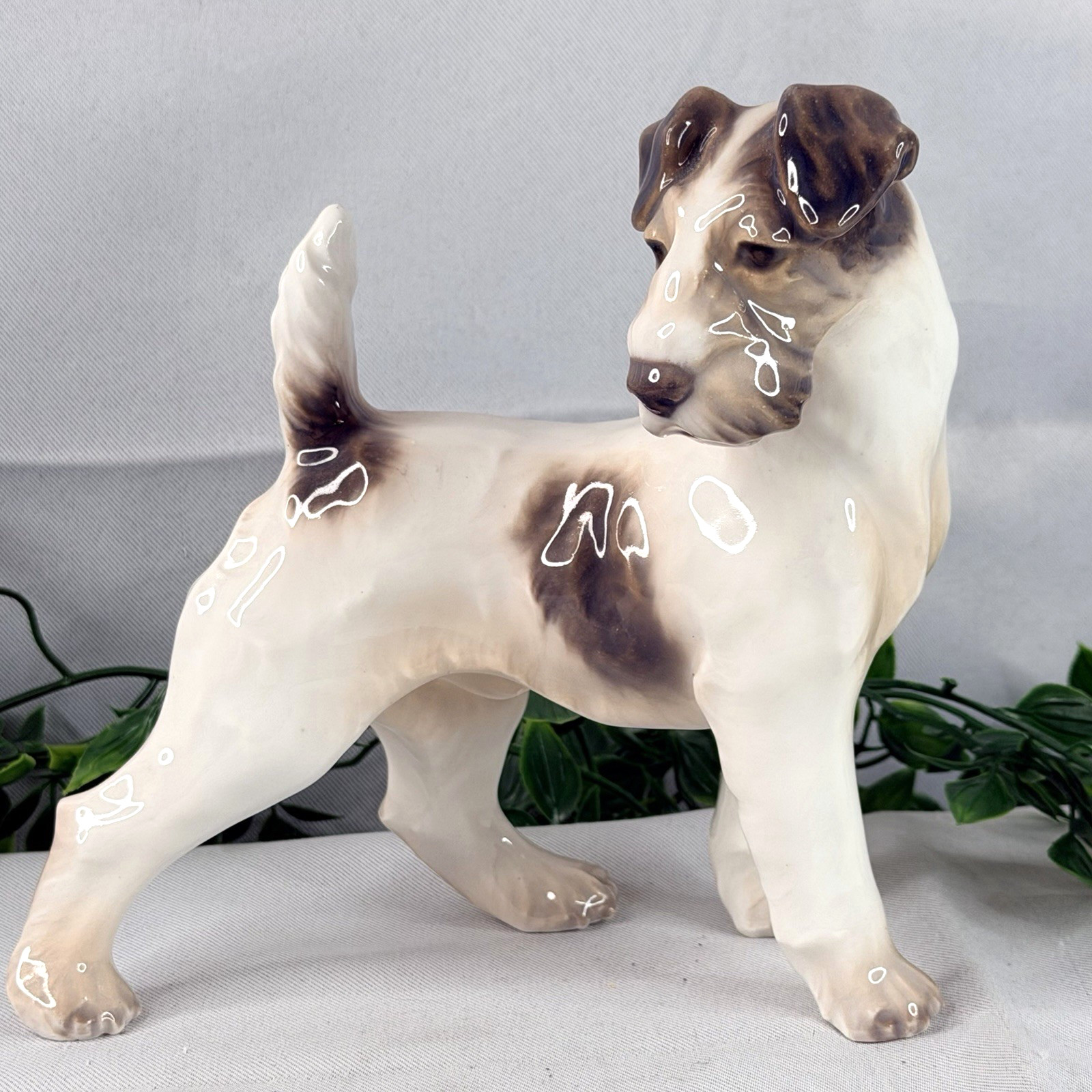 Vintage Dahl Jensen DJ Denmark Wire Fox Terrier Dog Figurine Porcelain